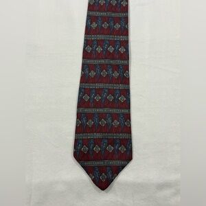 Zylos George Machado 100% Italian Silk Tie Red Blue Geometric USA